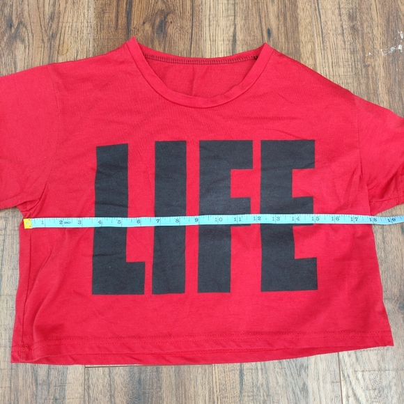 Life Graphic Print Crop Top T Shirt in Red - Picture 4 of 6